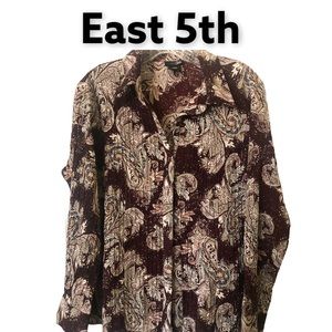 East 5th Brown & White Paisley Long Sleeve Button up Blouse L
